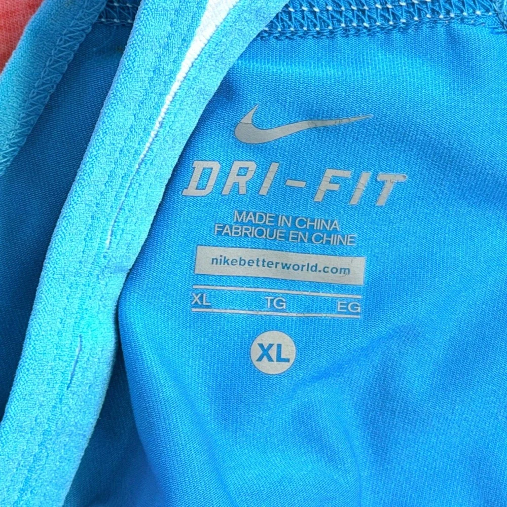 Nike Tank Top Womens XL Pink Blue Dri-FIT Layered Built-in Bra Racerback Gym